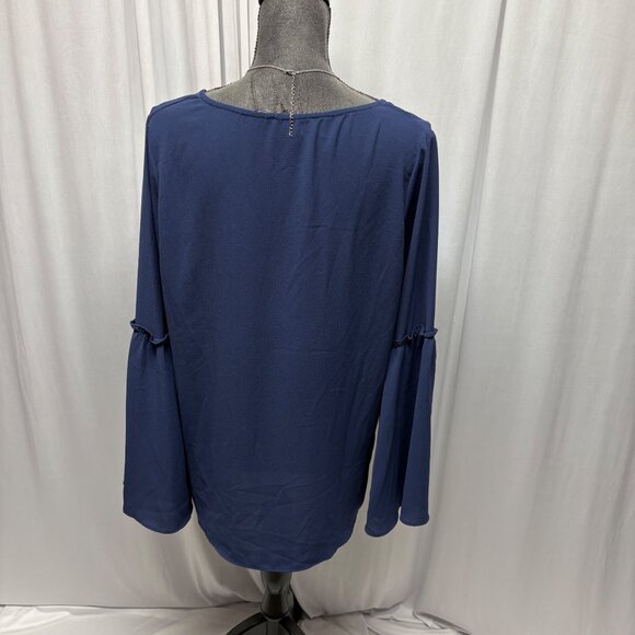 Brave V-Neck Long Bell Sleeve Top Womens Size Large Blue Pullover Boho Hippie - Picture 5 of 8